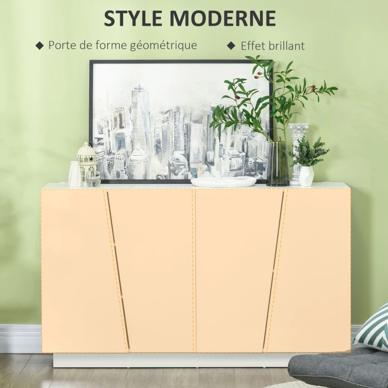 HOMCOM Meuble de rangement avec placards à portes et étagère réglable, 150 x 40 x 88 cm, blanc brillant