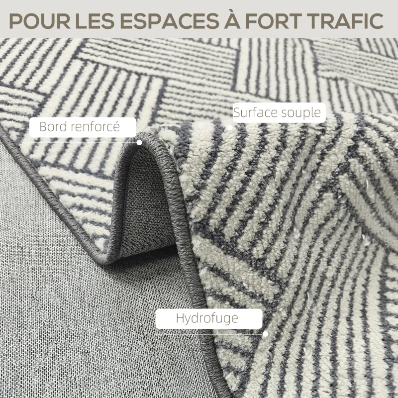 HOMCOM Tapis salon 200 x 140 cm poils courts lavable en machine hypoallergénique pour salon, chambre à coucher, bureau, gris