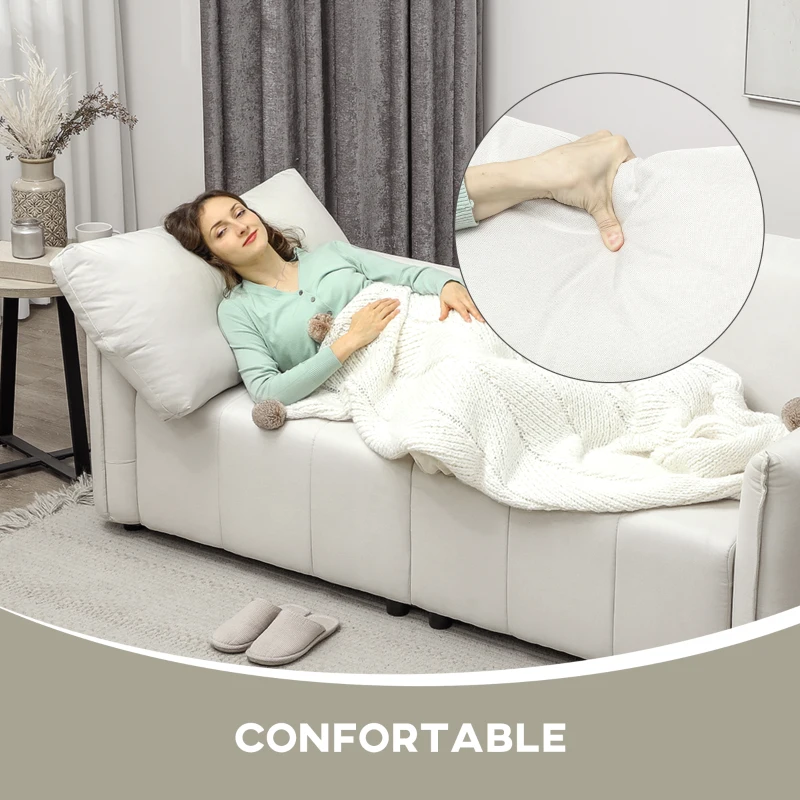 HOMCOM Canapé 3 places, accoudoirs et dossier rembourrés, canapé en tissu aspect lin crème