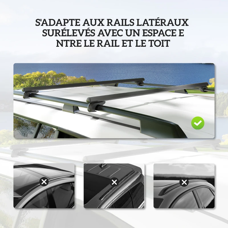 HOMCOM Barres de toit de voiture transversales porte-bagage verrouillables 2 clés fournies alliage d'aluminium noir