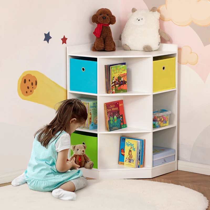 HOMCOM Scaffale per Bambini a 3 Cassetti in Tessuto non Tessuto e MDF, Bianco