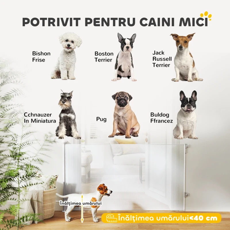 PawHut Gard Extensibil pentru Câini 0-140x86.5cm cu Blocare Automată Alb