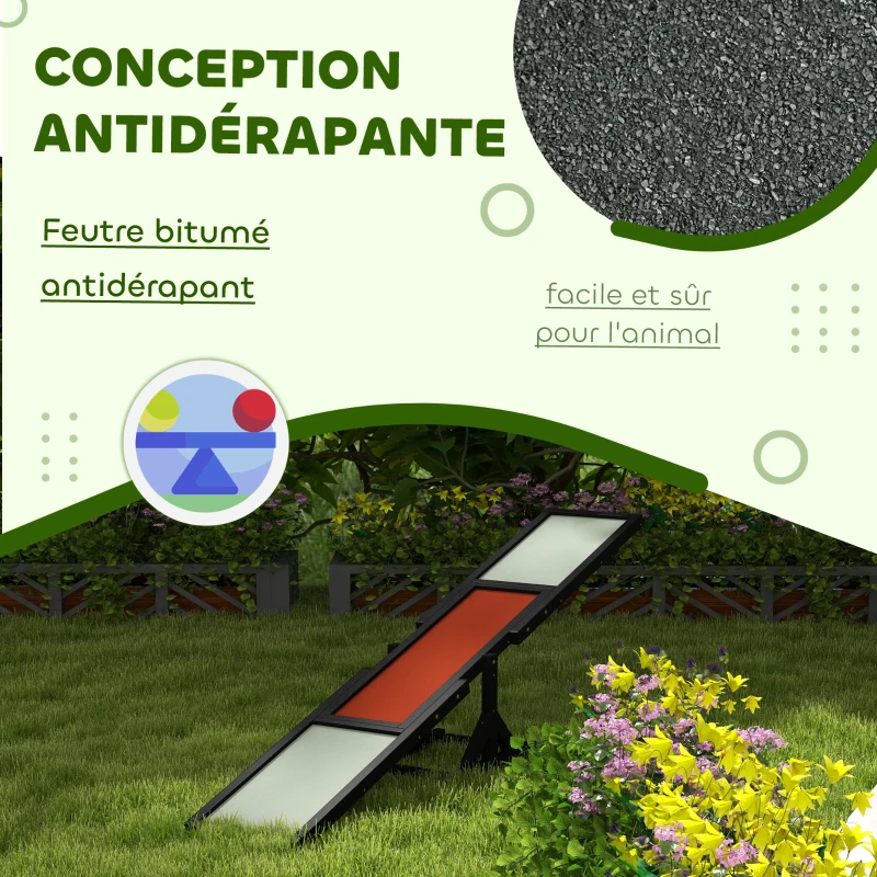 PawHut Agility sport pour chien bascule équipement entrainement chien bois sapin pré-huilé feutre bitumé antidérapant gris noir