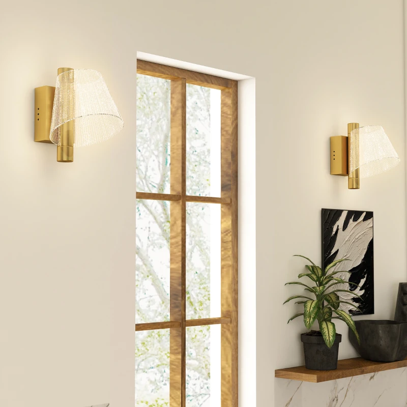 HOMCOM Led Wall Lamp 2 Pack, 5W Modern Indoor Starry Wall Light, Colour Temperature Adjustable 3000K/4000K/6500K, for Bedroom, Living Room, Hallway, Stairs, Gold Tone