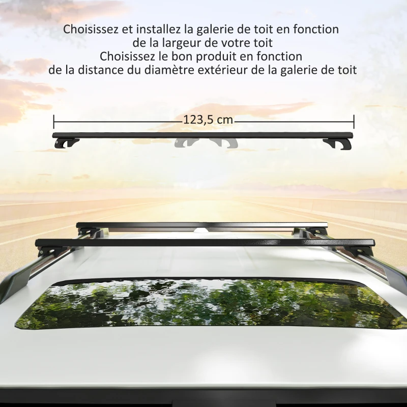 HOMCOM Barres de toit de voiture transversales porte-bagage verrouillables 2 clés fournies alliage d'aluminium noir