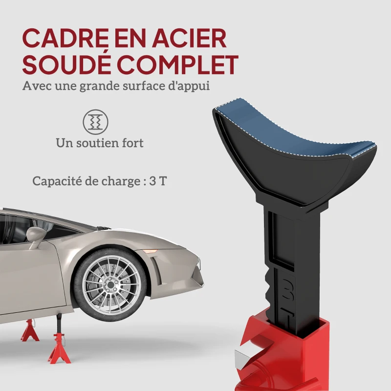 HOMCOM Lot de 2 chandelles voiture chandelles de levage capacité 3 tonnes hauteur réglable 290-418mm goupille de sécurité rouge