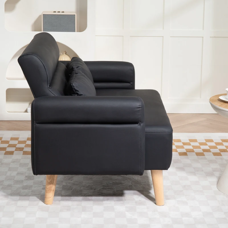 HOMCOM Sofá de 2 Plazas con Tapizado de Cuero Sintético Acolchado Grueso y Patas de Madera para Salón 117x78x78 cm Negro