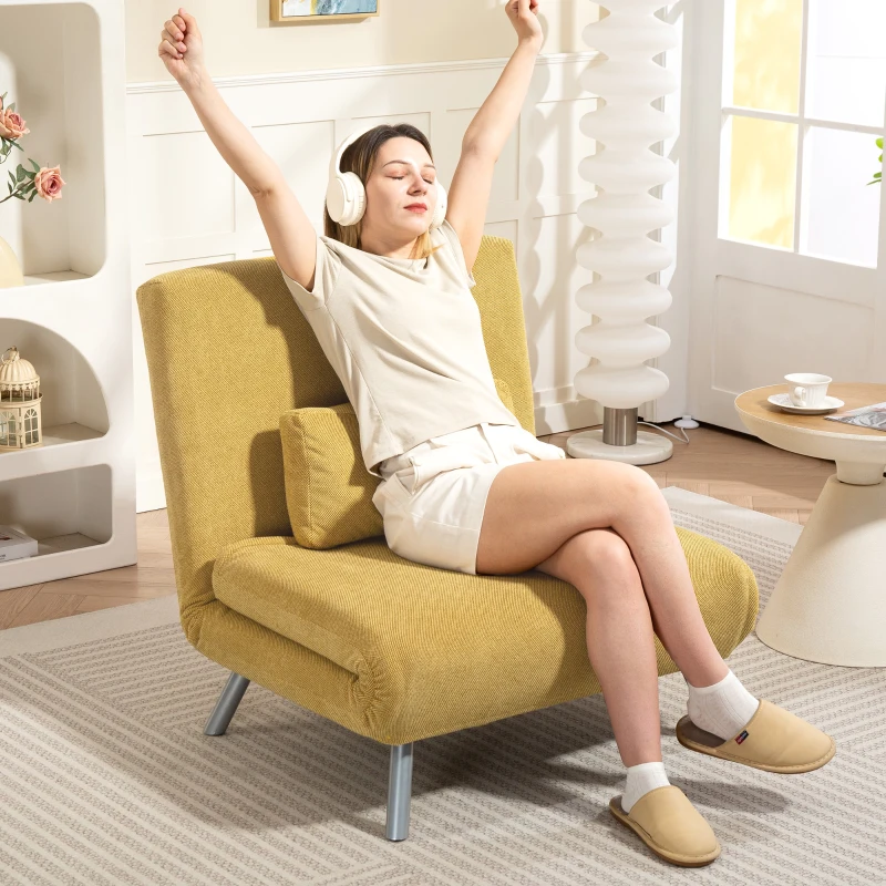 HOMCOM Sofá Cama de 1 Plazas Plegable Tapizado en Chenilla con Respaldo Ajustable de 5 Niveles 80x75x83 cm Amarillo