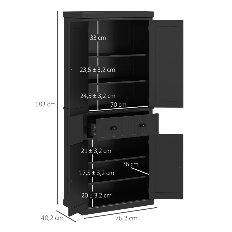 HOMCOM Armoire de cuisine buffet cuisine multi-rangements étagères réglables 4 portes et grand tiroir 76,2 x 40,2 x 183 cm noir