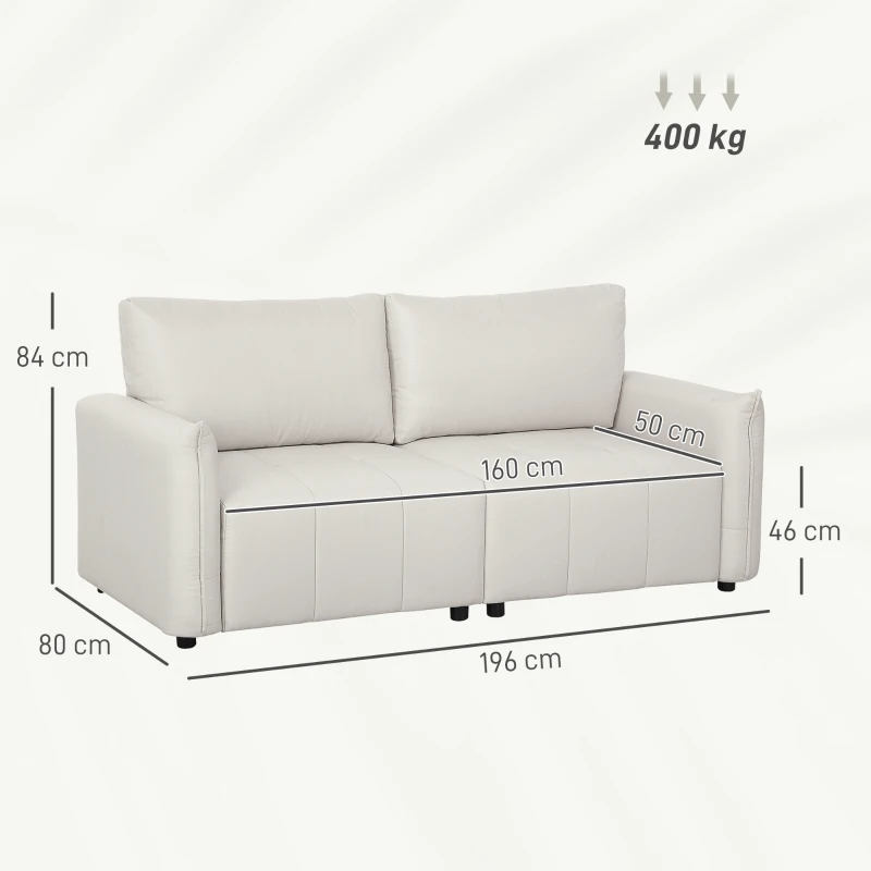 HOMCOM Canapé 3 places, accoudoirs et dossier rembourrés, canapé en tissu aspect lin crème
