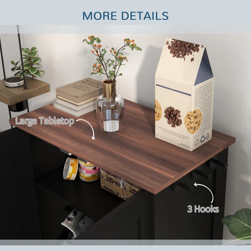 PawHut Pet Feeding Station with Raised Dog Bowls, Adjustable Panel, Hooks, Black