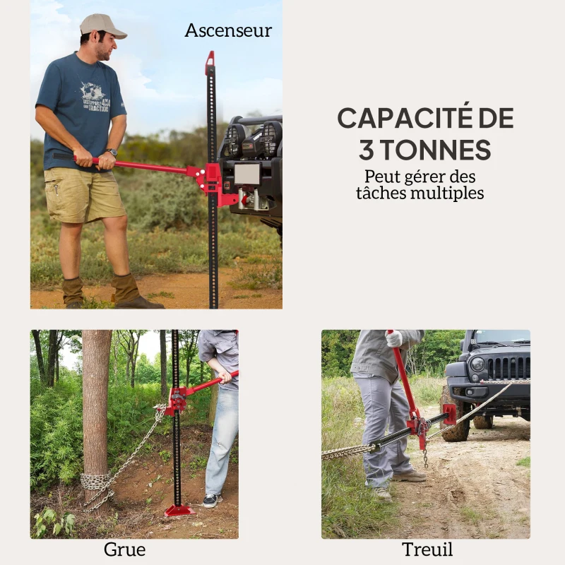 HOMCOM Cric farm jack tout-terrain ATV 4x4, cric pour voiture véhicule charge max. 3000 kg, hauteur de levage 11-135 cm, rouge