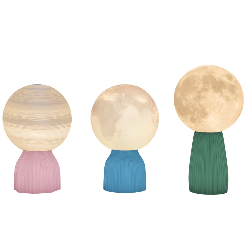 HOMCOM Juego de 3 Lámparas de Mesita de Noche 3D con 3 Colores Brillo Ajustable en 10 Niveles Conexión USB Blanco