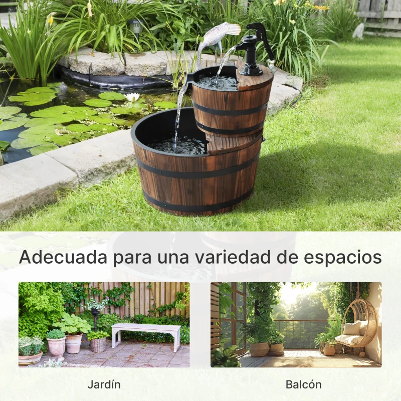 Outsunny Fuente de Jardín de Madera en Cascada de 2 Niveles con Bomba Eléctrica y Salida de Agua Ajustable 44,5x44,5x58,5 cm Natural