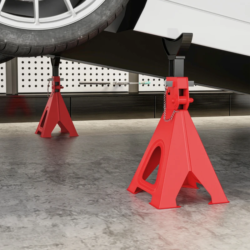 HOMCOM Lot de 2 chandelles voiture chandelles de levage capacité 6 tonnes hauteur réglable 375-592mm goupille de sécurité rouge