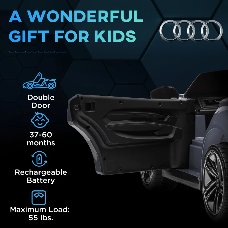 HOMCOM Voiture Électrique pour Enfants de +3 Ans AUDI RS e-tron GT Voiture de Batterie avec Télécommande 103x58x41 cm Gris(m-4)