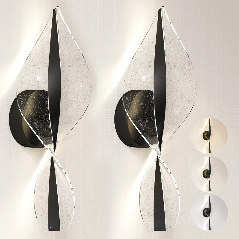 HOMCOM Led Wall Lamp 2 Pack, 13W Modern Indoor Spiral Wall Light, Colour Temperature Adjustable 3000K/4000K/6500K, for Bedroom, Living Room, Hallway, Stairs, Black
