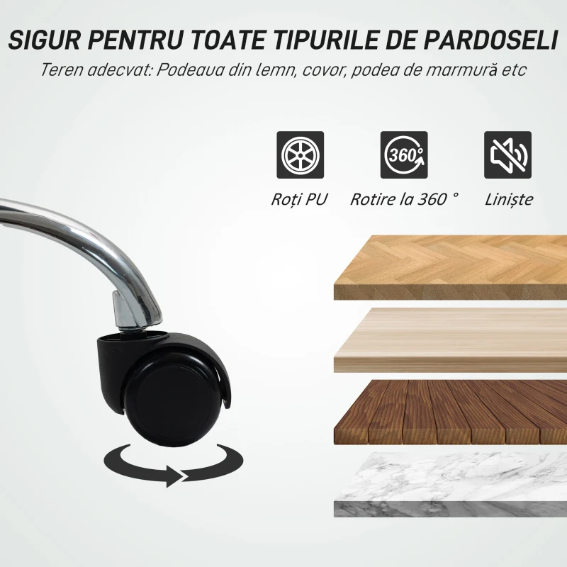 HOMCOM Scaun de Birou Reglabil pe Înălțime cu Tapițerie cu Nasturi Alb