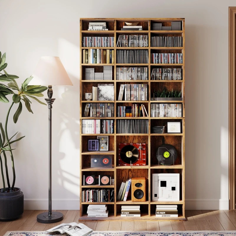 HOMCOM CD Storage Unit with Adjustable Shelves, 102 x 195 cm, Rustic Brown