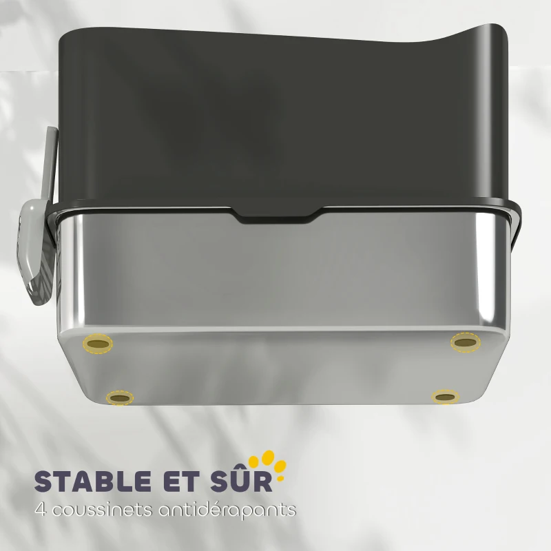 PawHut Bac à litière pour chat en acier inoxydable 85L grande capacité maison de toilette semi-fermée, 60 x 40 x 38 cm noir