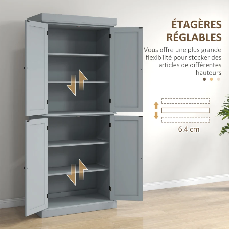 HOMCOM Armoire de cuisine buffet cuisine style moderne avec placards, étagères réglables, 76 x 40,5 x 184 cm, gris(m-5)