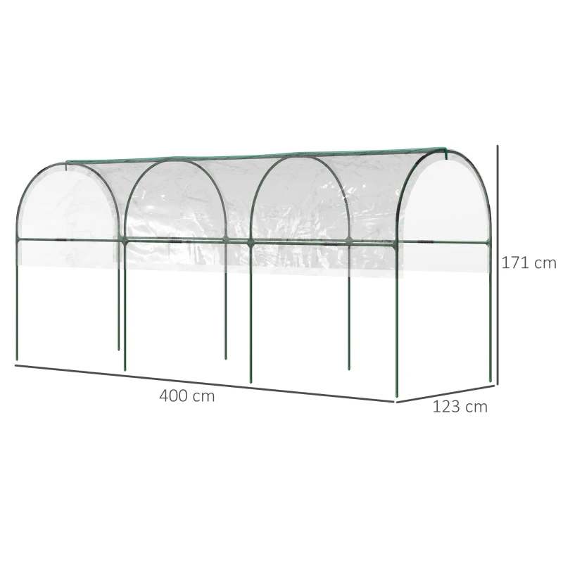 Outsunny Serre de jardin serre à tomates 4 arceaux en acier bâche en PVC 4 x 1,23 x 1,71 m vert