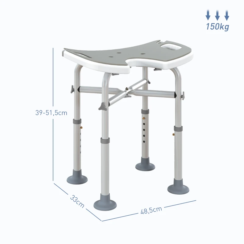 HOMCOM Tabouret de douche siège de douche hauteur ajustable 39-51,5 cm barre d'appui à ventouse patins à ventouse gris