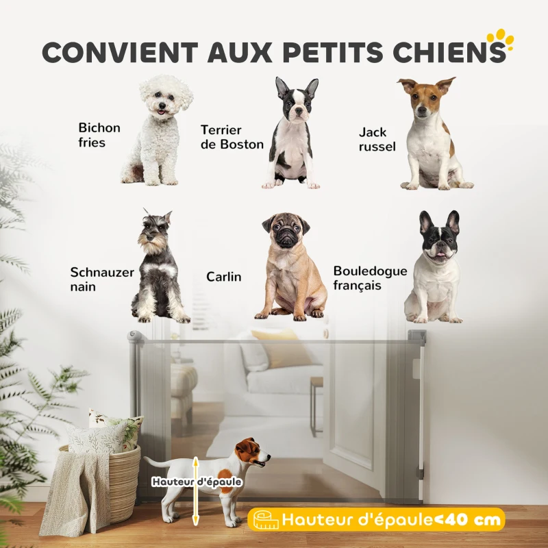 PawHut Barrière rétractable pour chien de 0 à149 cm verrouillage automatique - gris