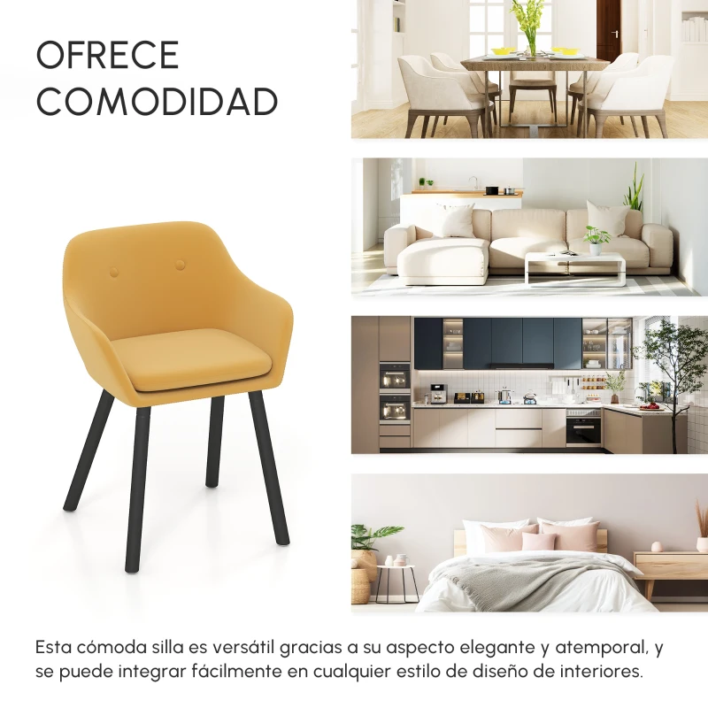 HOMCOM Conjunto de 2 Sillas de comedor silla de cocina sillas de salón escandinavas Patas afinadas Madera Negra - Terciopelo Amarillo