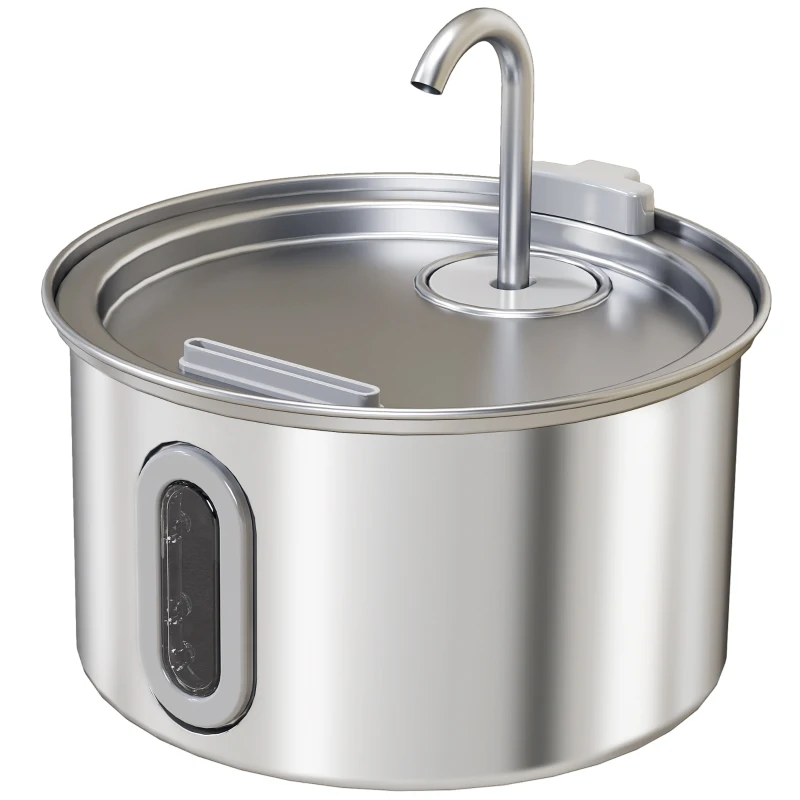 PawHut 2.5L Stainless Steel Cat Water Fountain for Drinking with Ultra-Silent Pump, Water-Level Window, 7 Filters