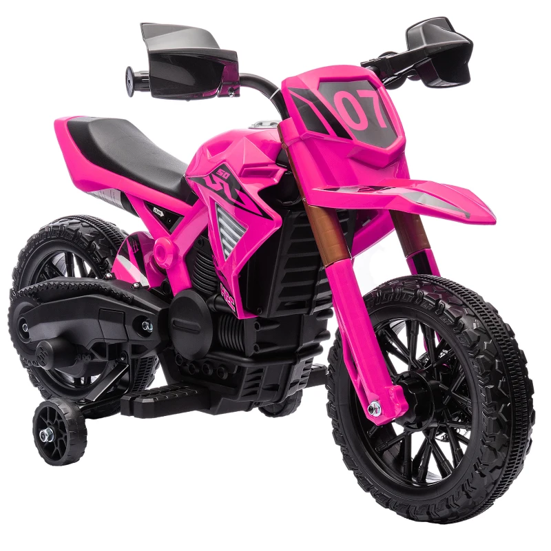 AIYAPLAY Moto cross électrique pour enfants 3-8 ans, batterie 6 V, 2 moteurs, klaxon et roues d'entraînement, charge 30KG, rose(m-10)