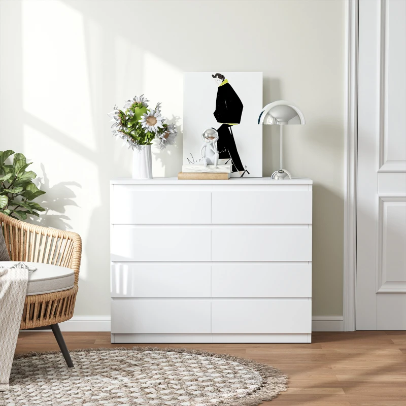 HOMCOM Comodă 8 Sertare cu Mânere Canelate 120x39x100 cm Alb