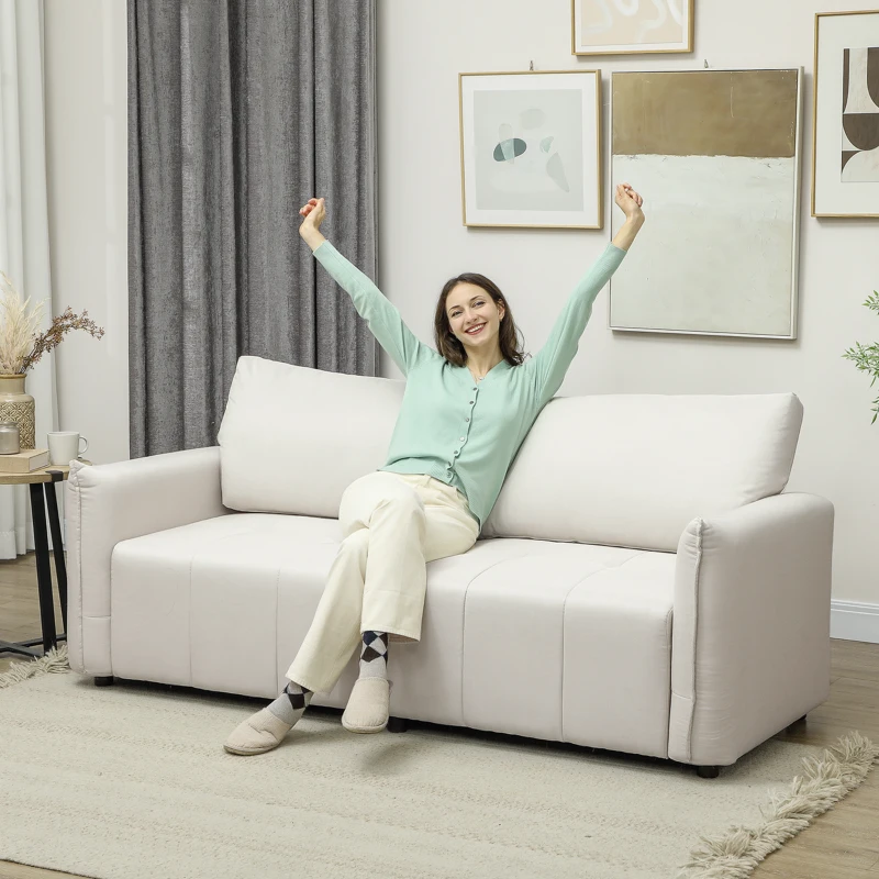 HOMCOM Canapé 3 places, accoudoirs et dossier rembourrés, canapé en tissu aspect lin crème