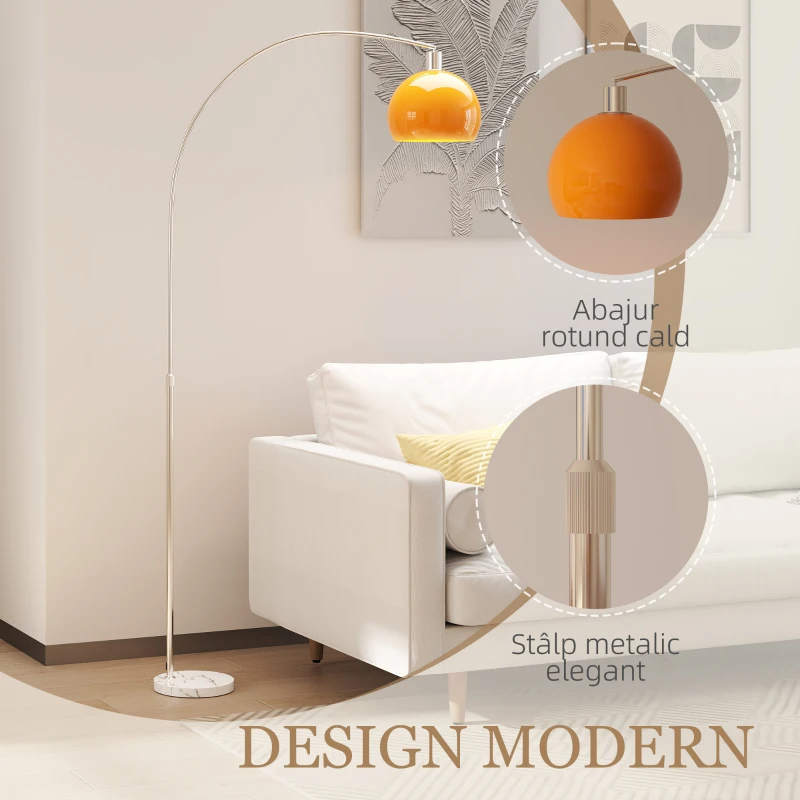 HOMCOM Lampă de Podea cu Arc cu Întrerupător cu Pedală Alb și Portocaliu