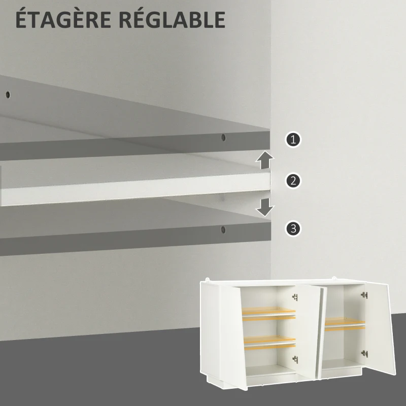 HOMCOM Meuble de rangement avec placards à portes et étagère réglable, 150 x 40 x 88 cm, blanc brillant