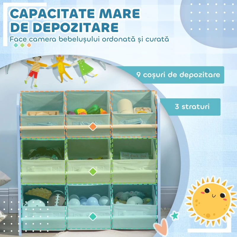 ZONEKIZ Dulap pentru Jucării cu 9 Coșuri Detasabile din Țesătură Albastru