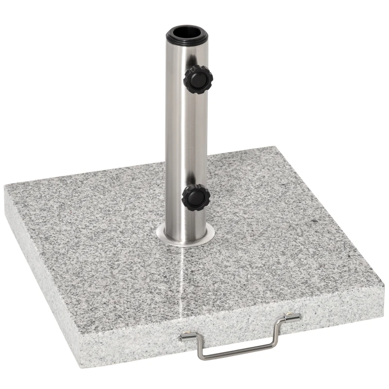 Outsunny Pied de parasol carré 25 kg, support parasol en granit avec tube en acier inoxydable Ø 35/38/48 mm, pour terrasse piscine patio jardin, 40 x 40 x 36 cm, gris