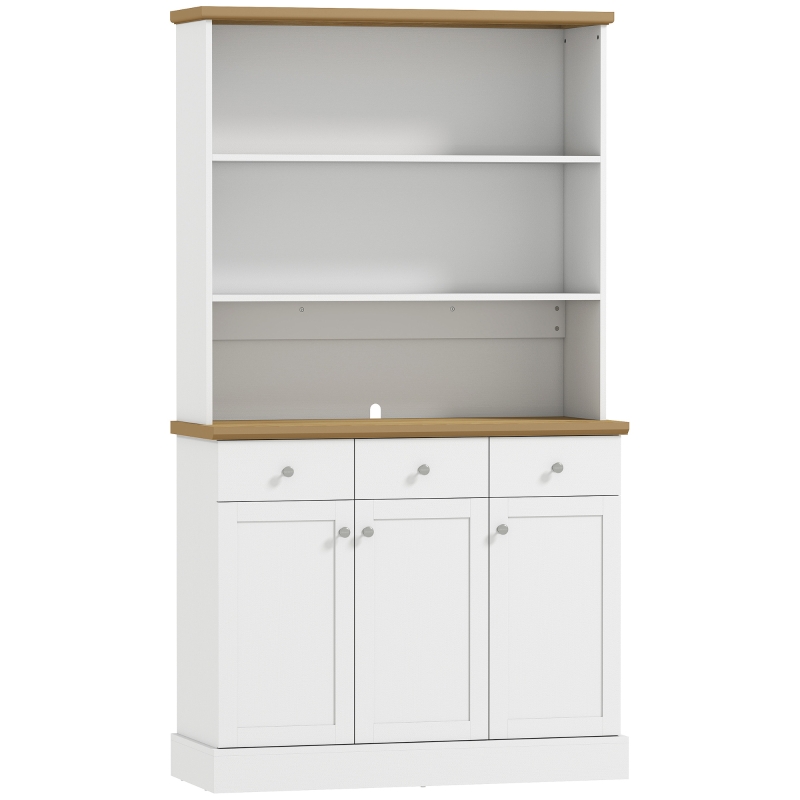 HOMCOM Bufet de Bucătărie cu 3 Compartimente Deschise, 101x39x180,5 cm, Alb