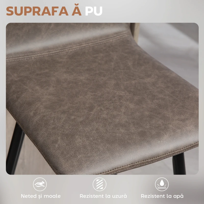 HOMCOM Set 2 Scaune de Bar cu Spătar și Suport pentru Picioare din PU și Oțel Maro