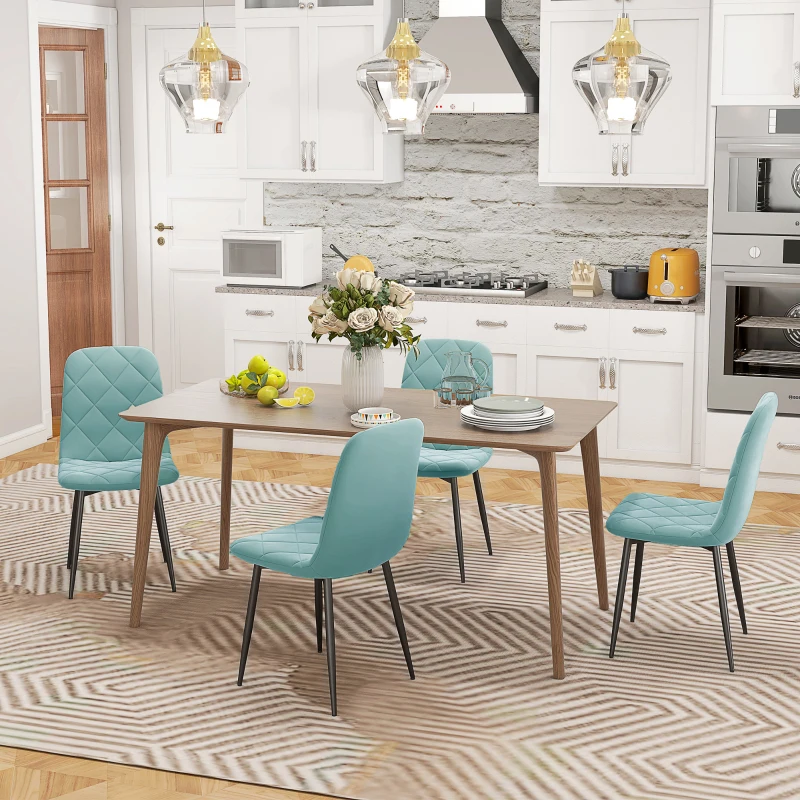 HOMCOM Lot de 4 chaises de salle à manger rembourrées avec dossier haut, pieds en acier et tissu effet velours, vert
