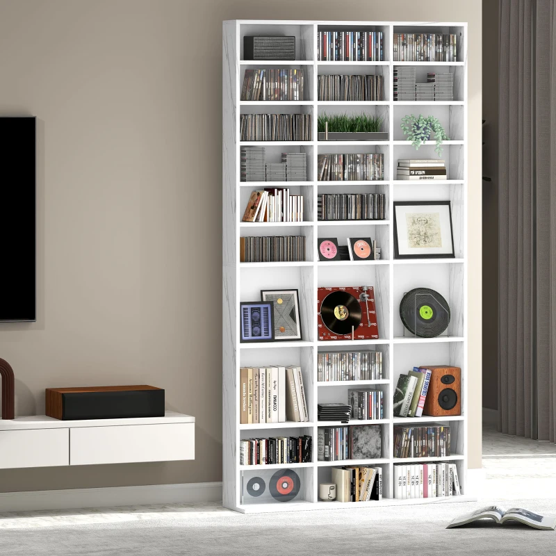 HOMCOM CD Storage Unit with Adjustable Shelves, 102 x 195 cm, Marble Effect