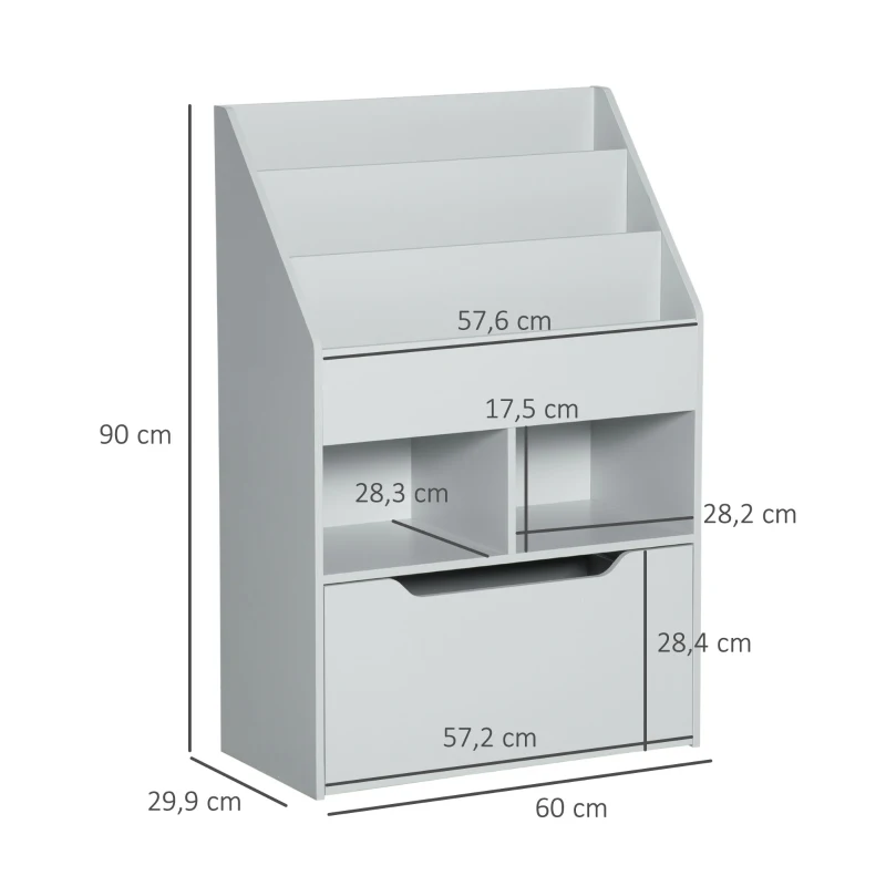 HOMCOM Kinderboekenrek met Lade en Vakken, 60 x 29,9 x 90 cm, Grijs(m-3)
