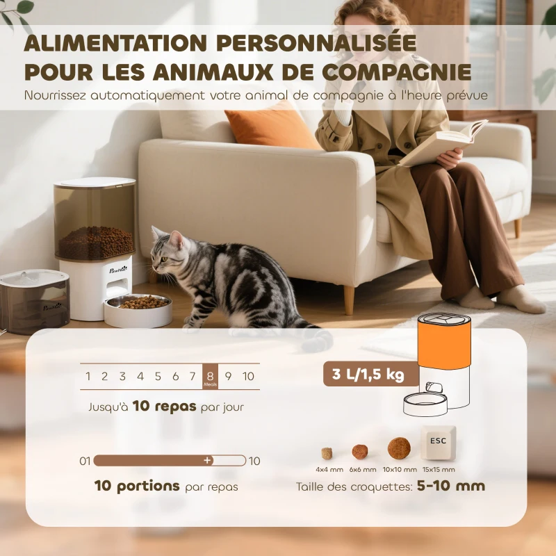 PawHut Ensemble de mangeoire et distributeur d'eau pour animaux de compagnie, mangeoire pour chat et fontaine d'eau, blanc