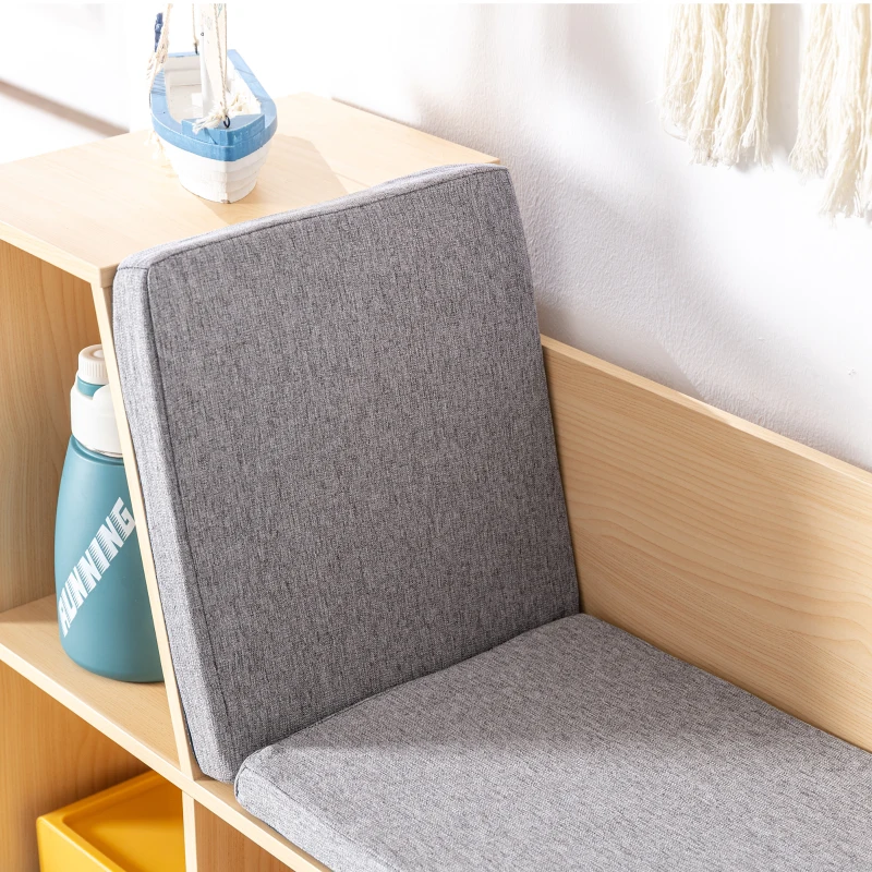 HOMCOM 2-in-1 Kinderrek + Speelbank incl. Kussens 103 cm × 30 cm × 62 cm Grijs + Naturel(m-9)