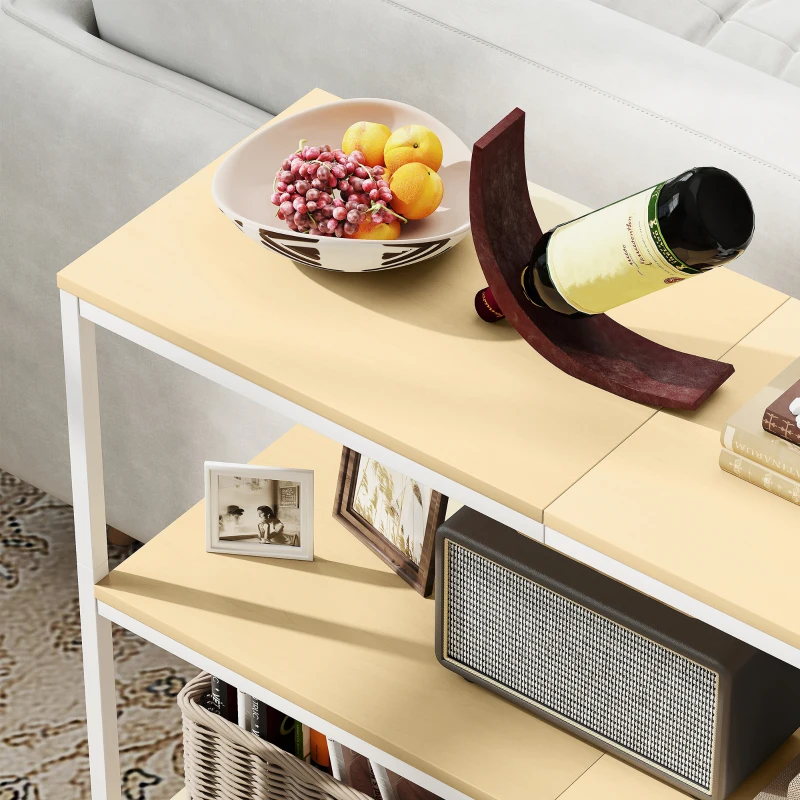 HOMCOM Console d'Entrée avec 3 Étagères Ouvertes et Pieds en Métal pour Couloir Entrée Salon Chambre Naturel et Blanc