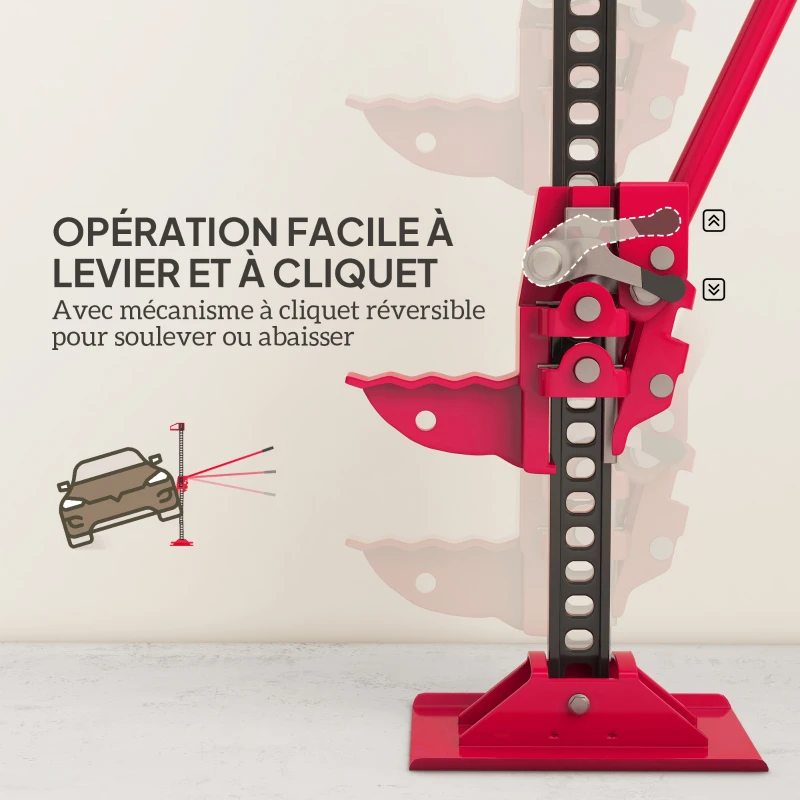 HOMCOM Cric farm jack tout-terrain ATV 4x4, cric pour voiture véhicule charge max. 3000 kg, hauteur de levage 11-135 cm, rouge