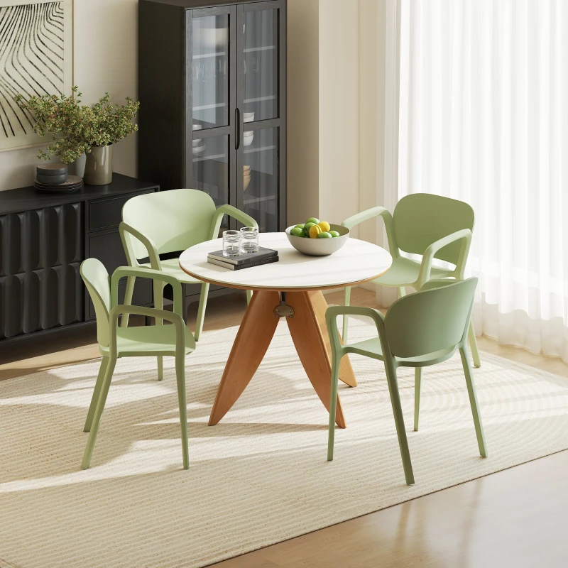 Outsunny Set 4 Sedie da Giardino Impilabili in PP dal Design Moderno con Braccioli 60x56x75 cm, Verde