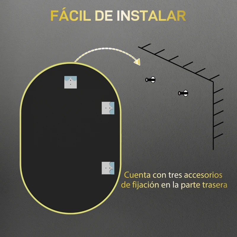 HOMCOM Espejo de Baño Ovalado 60x90 cm Espejo Decorativo de Pared con Marco de Aluminio para Salón Horizontal o Vertical Dorado