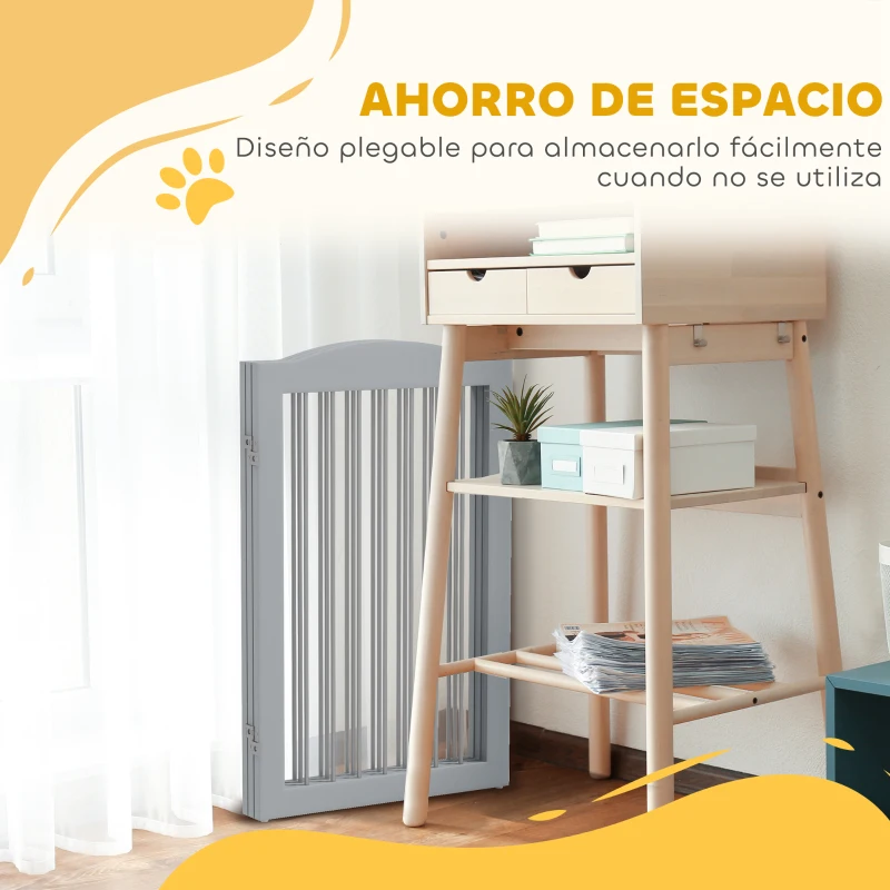 PawHut Barrera de Seguridad para Perros para Escaleras y Puertas Diseño Plegable y Soporte de Pie 154x30x80 cm Gris