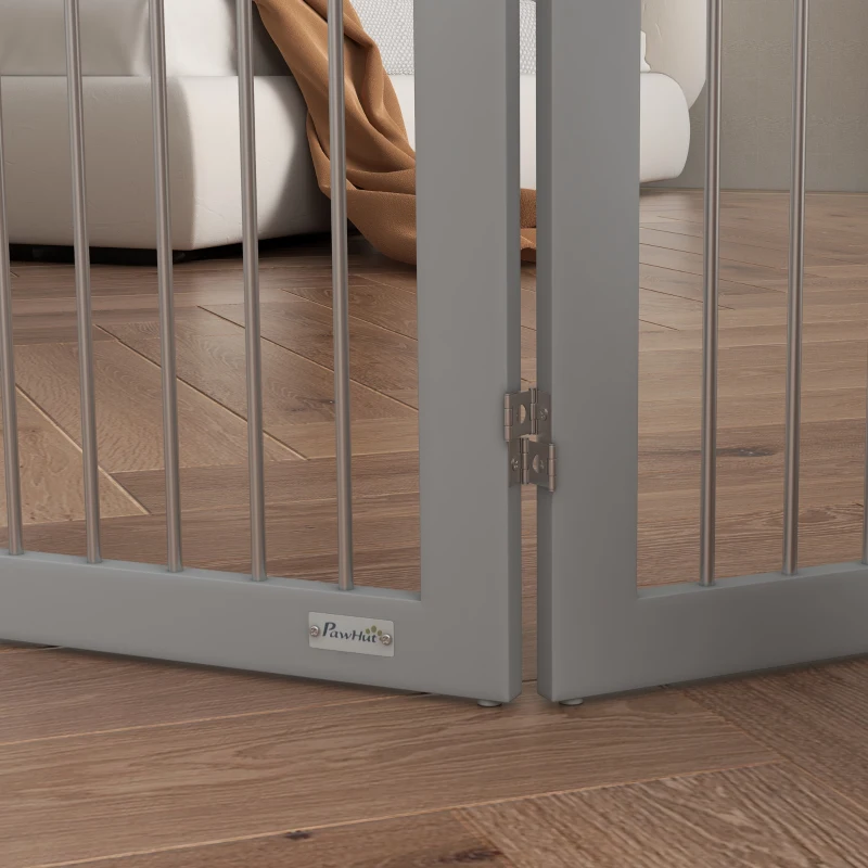 PawHut Barriera di Sicurezza per Cani per Scale e Porte Design Pieghevole e Supporto a Terra 154x30x80 cm Grigio
